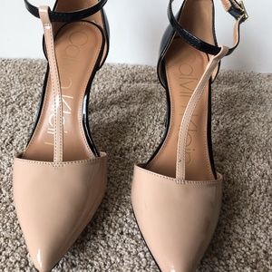 Calvin Klein Black and Tan Pointed Toe Heels